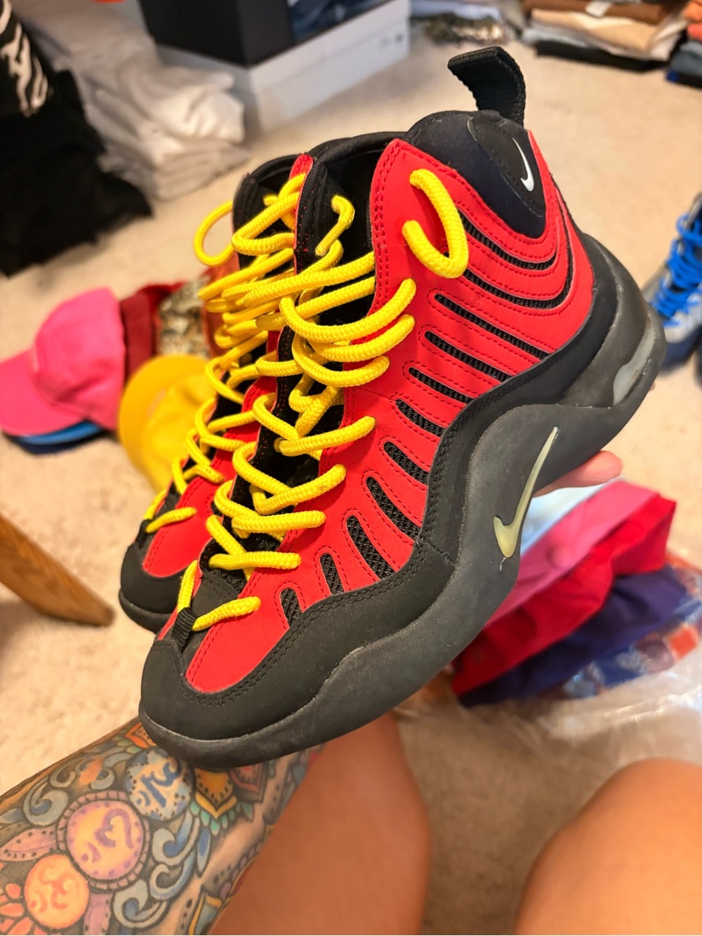 Nike Kids Red and Yellow High-Top Athletic Sneakers